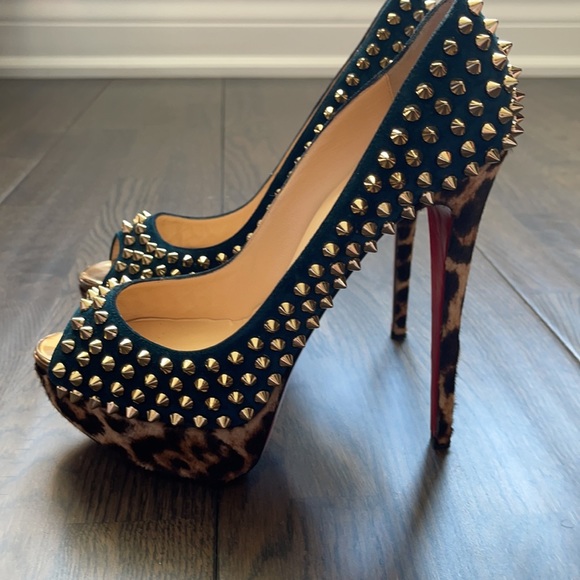 Christian Louboutin Leopard and Black Studded Heels - Picture 9 of 13